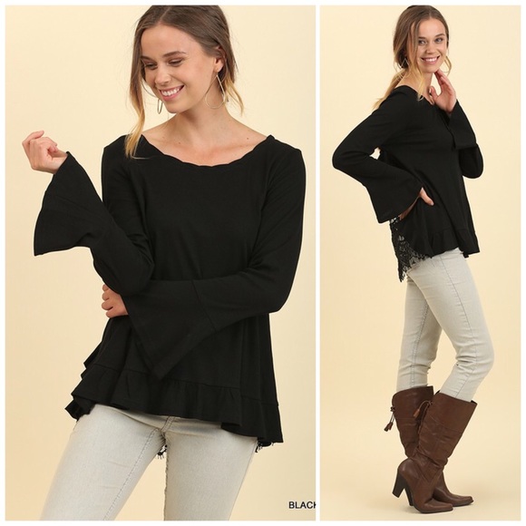 ❗️CLOSING SALE❗️Black Ribbed Lace Long Sleeve Top - Picture 2 of 4